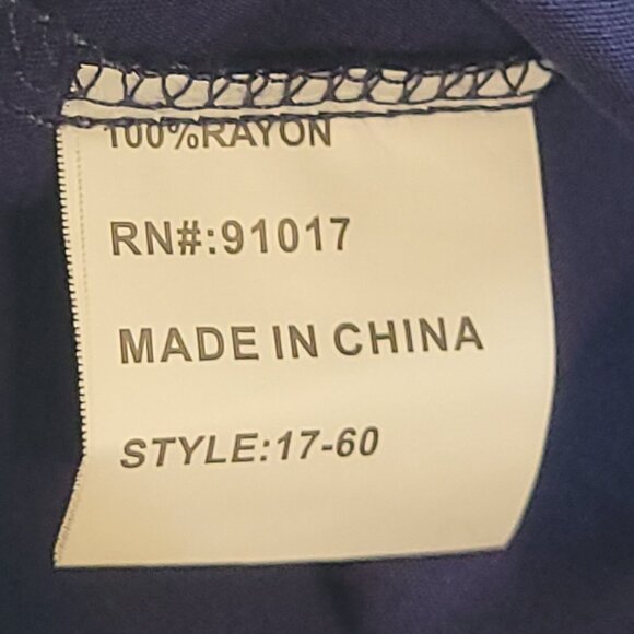 Solitaire Navy Blue Long Sleeve Embroidered Tunic Top XL Rayon Button Roll-Up Sl - Picture 15 of 16